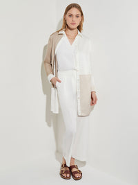 Colorblock Crepe Button-Front Blouse, New Ivory/Sand/Biscotti | Misook