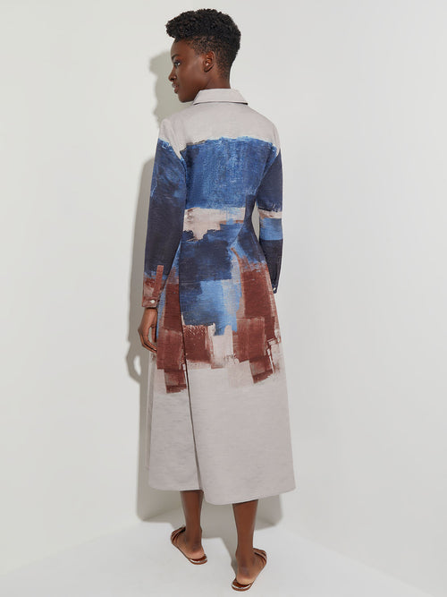 Abstract Print Button-Front Woven Maxi Dress, Lyons Blue/Sand/Russet/Biscotti/New Ivory/Black | Misook