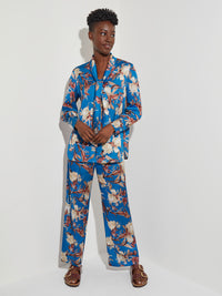 Floral Crepe de Chine Tie Neck Blouse, Lyons Blue/Sand/Russet/Biscotti/New Ivory/Black | Misook