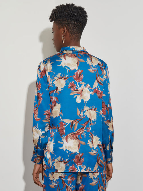 Floral Crepe de Chine Tie Neck Blouse, Lyons Blue/Sand/Russet/Biscotti/New Ivory/Black | Misook