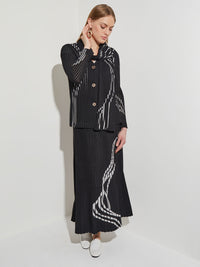 Abstract Knit Jacket With Detachable Scarf, Black/New Ivory | Misook