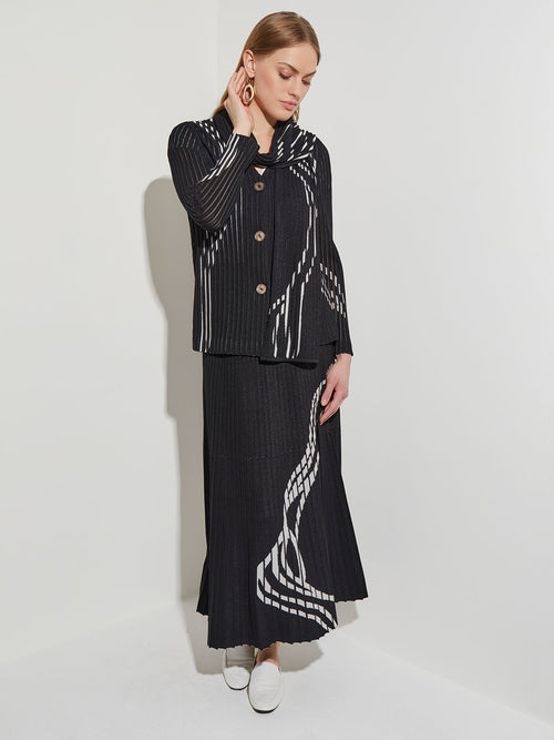 Abstract Knit Jacket With Detachable Scarf, Black/New Ivory | Misook