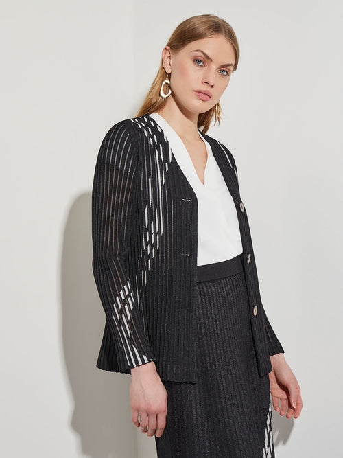 Abstract Knit Jacket With Detachable Scarf, Black/New Ivory | Misook
