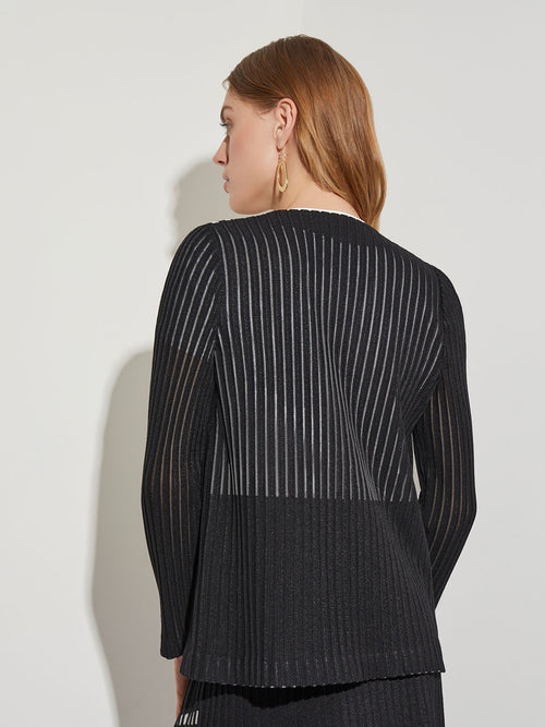 Abstract Knit Jacket With Detachable Scarf, Black/New Ivory | Misook