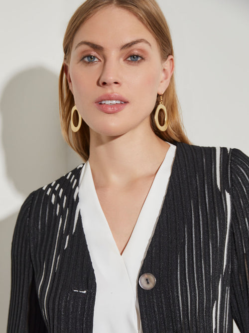 Abstract Knit Jacket With Detachable Scarf, Black/New Ivory | Misook Premium Details