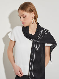 Abstract Knit Jacket With Detachable Scarf, Black/New Ivory | Misook