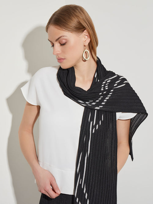Abstract Knit Jacket With Detachable Scarf, Black/New Ivory | Misook