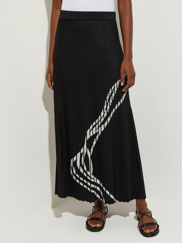 Abstract Soft Knit Flare Maxi Skirt