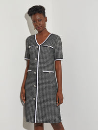 Tweed Knit Sheath Dress, Black/New Ivory | Misook