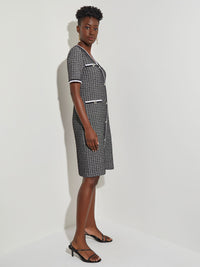 Tweed Knit Sheath Dress, Black/New Ivory | Misook