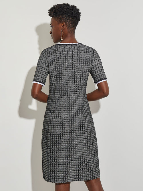 Tweed Knit Sheath Dress, Black/New Ivory | Misook