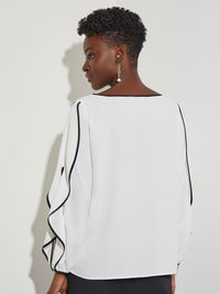 Contrast Trim Butterfly Sleeve Crepe Blouse, White, White/Black | Misook