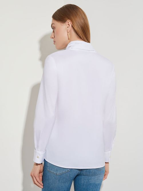 Tie-Neck Cotton Poplin Blouse, White | Misook