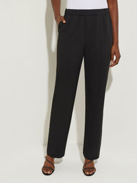 Woven Pull-On Straight Leg Pant, Black | Misook
