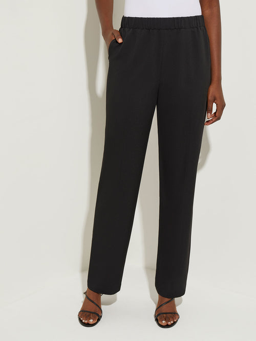 Woven Pull-On Straight Leg Pant, Black | Misook