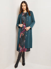 Belted Button Front Long Knit Jacket