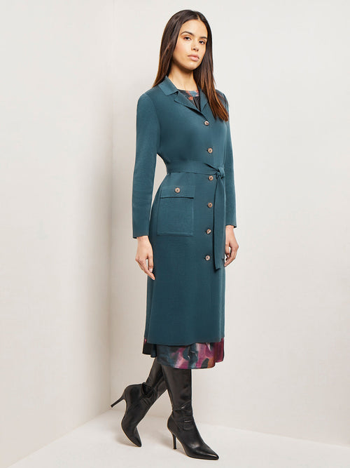Belted Button Front Long Knit Jacket