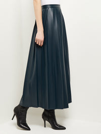 Pleated Vegan Leather Maxi Skirt, Marine Teal, Marine Teal | Misook Premium Details