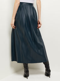 Pleated Vegan Leather Maxi Skirt, Marine Teal, Marine Teal | Misook