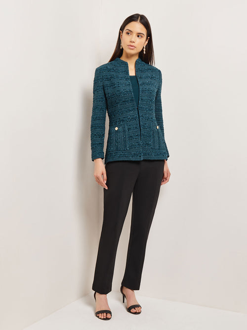 Stand Neck Tailored Tweed Knit Jacket