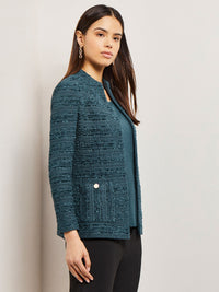 Stand Neck Tailored Tweed Knit Jacket