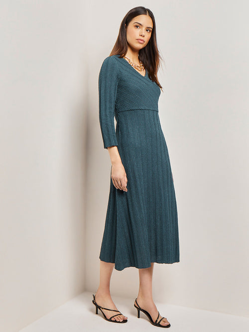 Textural Stripe Knit Midi Dress