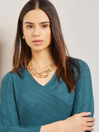 Gold Oval Link Double Row Necklace, Gold | Misook