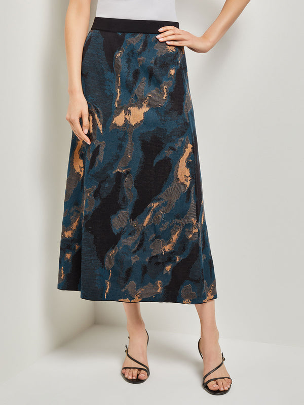 Marbled Jacquard Knit Midi Skirt