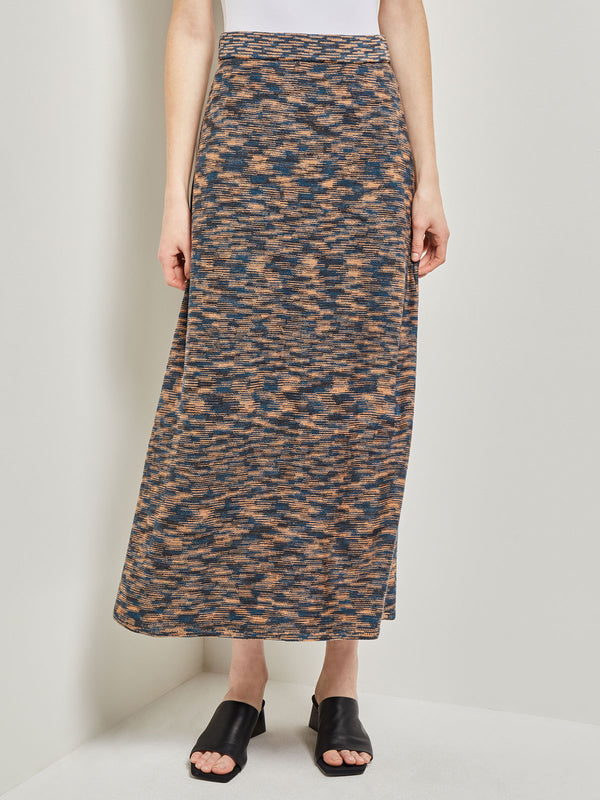 A-Line Knit Midi Skirt, Marine Teal/Black/Goldenwood | Misook