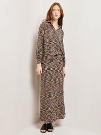 Collared V-Neck Knit Tunic, Marine Teal/Black/Goldenwood | Misook