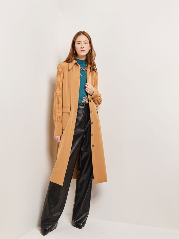Button Front Long Mixed Media Jacket, Goldenwood | Misook