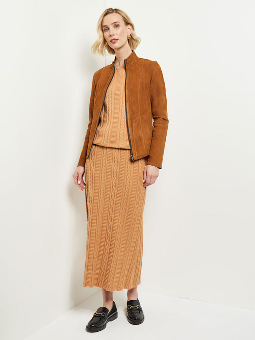 Zip Front Reversible Leather Jacket, Goldenwood/Black | Misook