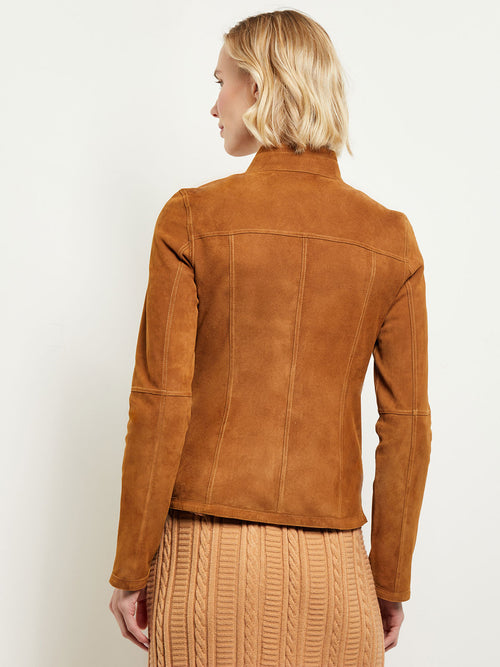 Zip Front Reversible Leather Jacket, Goldenwood/Black | Misook