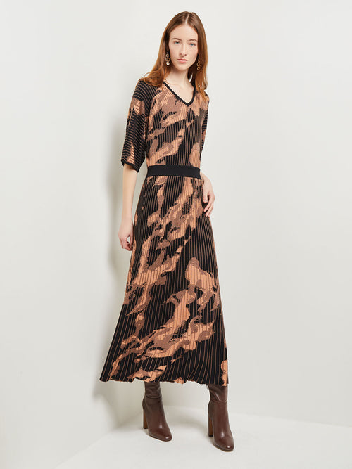 Batwing Sleeve Soft Jacquard Knit Midi Dress, Goldenwood/Black | Misook