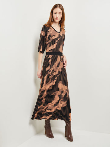 Batwing Sleeve Soft Jacquard Knit Midi Dress, Goldenwood/Black | Misook