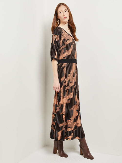 Batwing Sleeve Soft Jacquard Knit Midi Dress, Goldenwood/Black | Misook