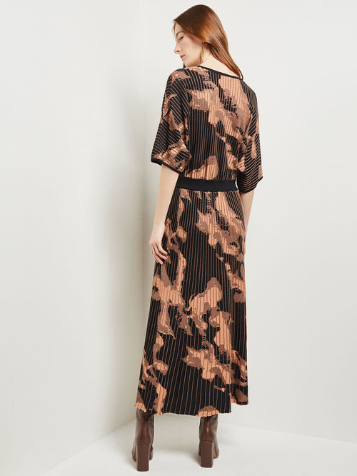 Batwing Sleeve Soft Jacquard Knit Midi Dress, Goldenwood/Black | Misook
