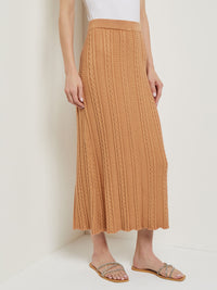 A-Line Cozy Cable Knit Midi Skirt, Goldenwood | Misook Premium Details