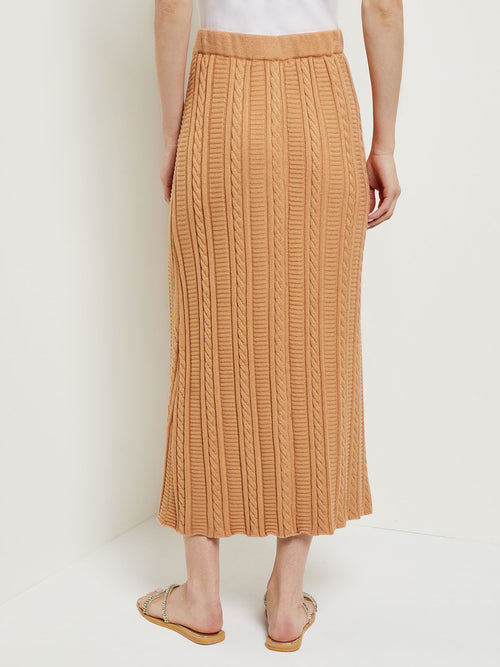 A-Line Cozy Cable Knit Midi Skirt, Goldenwood | Misook