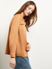 Draped High Neck Crepe de Chine Blouse, Goldenwood, Goldenwood | Misook
