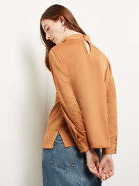 Draped High Neck Crepe de Chine Blouse, Goldenwood, Goldenwood | Misook