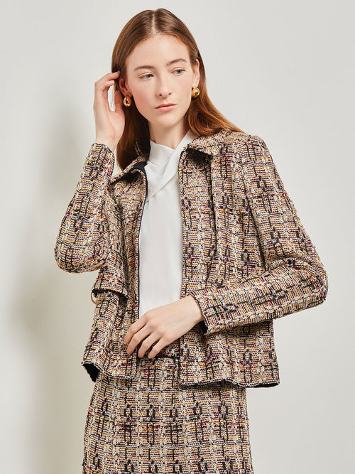 Metallic Tweed Knit Jacket, Marine Teal/African Violet/Goldenwood/Soft Mauve/Black | Misook