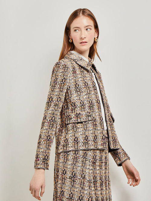 Metallic Tweed Knit Jacket, Marine Teal/African Violet/Goldenwood/Soft Mauve/Black | Misook