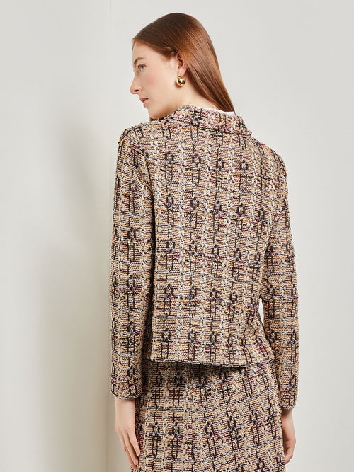 Metallic Tweed Knit Jacket, Marine Teal/African Violet/Goldenwood/Soft Mauve/Black | Misook