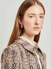 Metallic Tweed Knit Jacket, Marine Teal/African Violet/Goldenwood/Soft Mauve/Black | Misook Premium Details