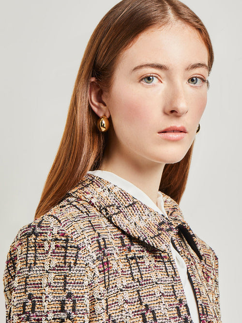Metallic Tweed Knit Jacket, Marine Teal/African Violet/Goldenwood/Soft Mauve/Black | Misook Premium Details