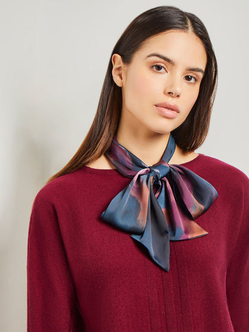Watercolor Crepe de Chine Scarf, Marine Teal/African Violet/Goldenwood/Soft Mauve/New Ivory/Black | Misook