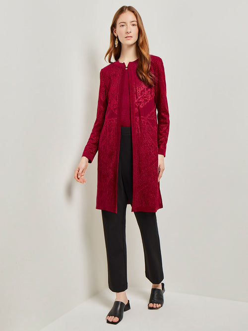 Jewel Neck Burnout Knit Jacket, African Violet | Misook