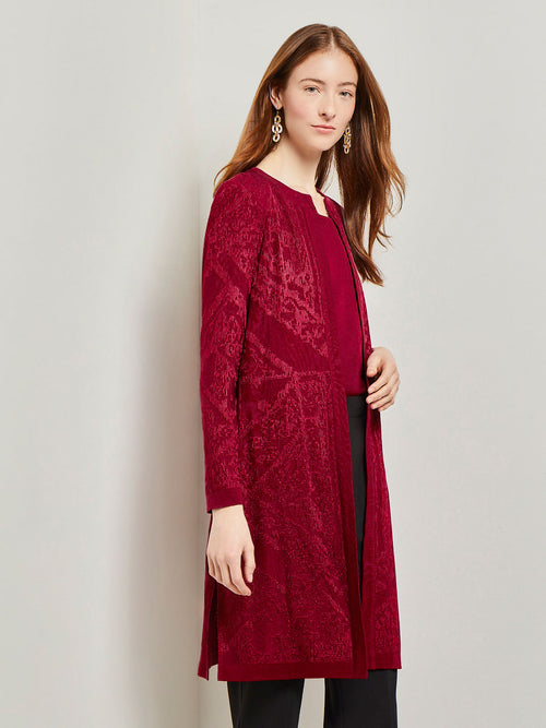 Jewel Neck Burnout Knit Jacket, African Violet | Misook