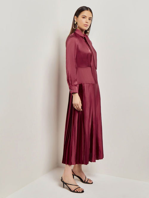 Tie Neck Pleated A-Line Maxi Dress, African Violet